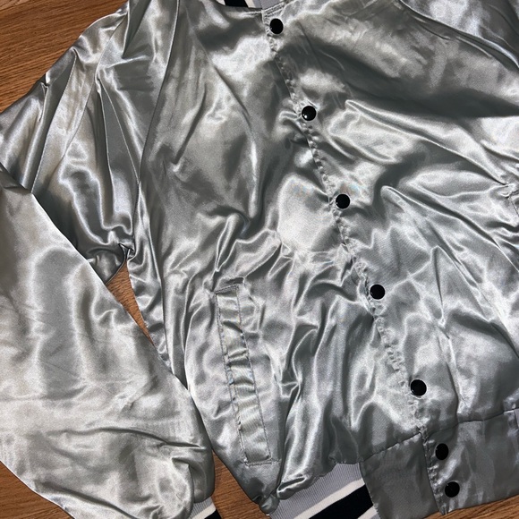 Vintage Win Wear Silver Grey Black Nylon Bomber Jacket Size Mens Small - Picture 3 of 8